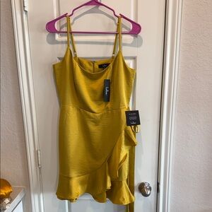 Lulu's Yellow Ruffle Satin Dress